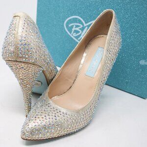 Blue Betsey Johnson SB Shine Champagne Fab Women 7 Pumps Sparkle Rhinestone Shoe